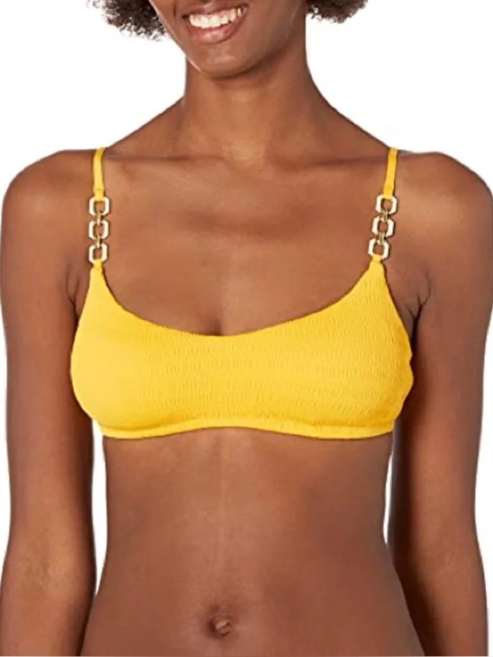 Trina Turk  cabana mango Yellow Textured Bikini Set with Gold Chain Detail